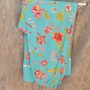 Pants Jacobean Floral Capri Pants Aqua Coral Floral
